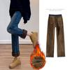 Winter Thickened Women's Velvet Jeans Loose Retro Straight Warm Soft Fleece Elastic High Waist Female Pants