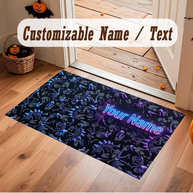Dinosaur Theme Soft Crystal Velvet Rug Custom Name & Text Print Non Slip Floor Rug for Bedroom Living Room