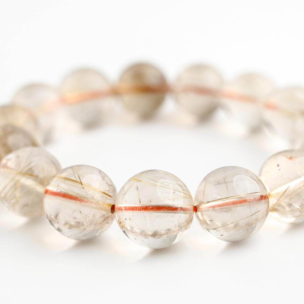 Eigado Rutilated Quartz 15mm 18cm Wrist Limited Natural Power Prayer Good Luck Feng Shui Bracelet, Stone, Circumference, One-of-a-Kind, Edition,