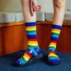 6 пар зимних носков унисекс с разноцветными радужными полосками, средней длины, эластичные, сохраняющие тепло, нескользящие, толстые, для пар, повседневные спортивные носки