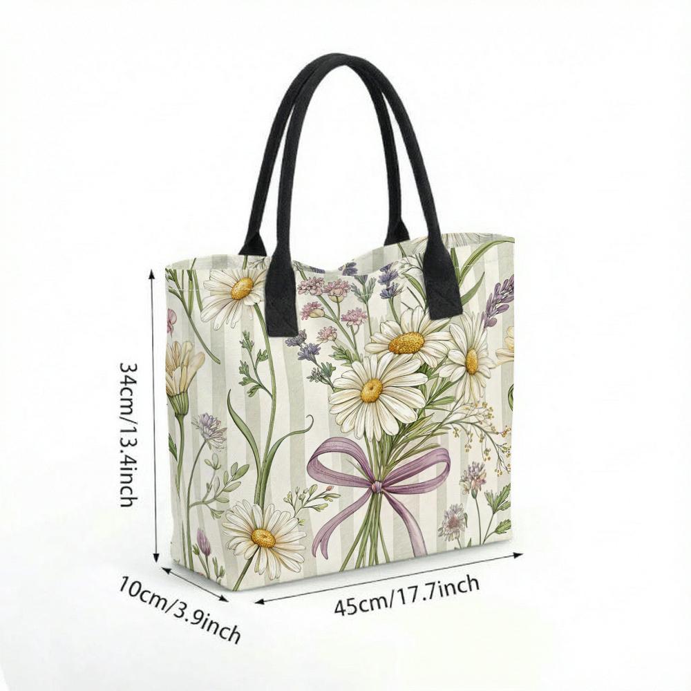 Floral Daisy Tote Bag Casual Large Capacity Handbag for Daily Use