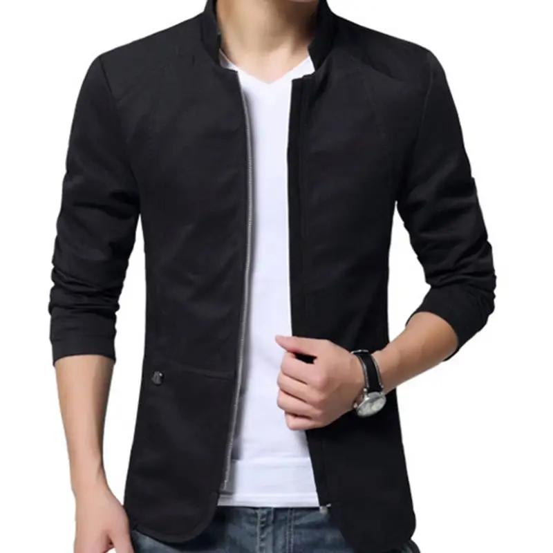 Мужская мода Slim Fit пальто куртка однотонный воротник деловой формальный на молнии пальто куртки топы мужская одежда