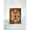 Triple Moon Leather Journal with Semi Precious Stone Design, Antique Deckle Edge Paper - Book of Shadows, Grimoire Journal, 7" X 5"