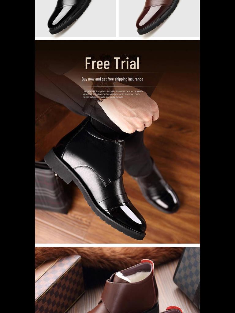 Men's Genuine Leather Velcro Winter Shoes with Plush Wool for Middle-Aged & Elderly