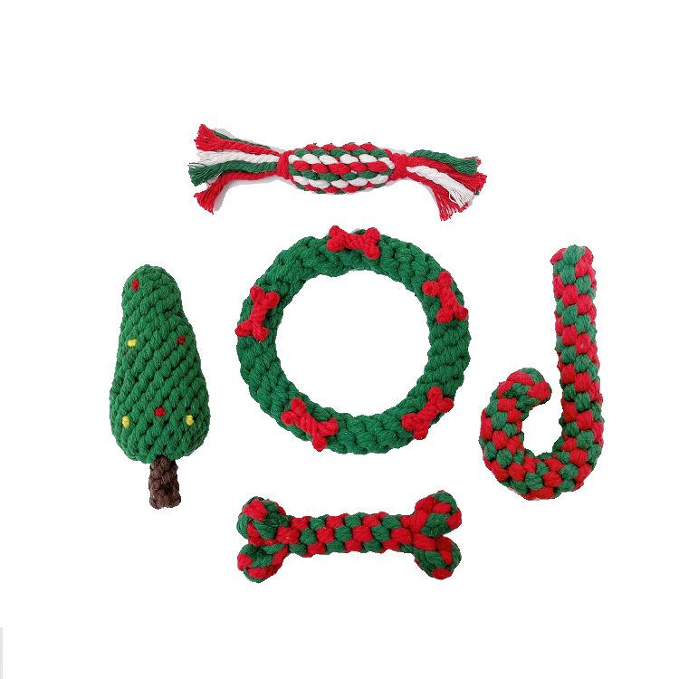 Manufacturer New Christmas Chew Dog Rope Toys Pet Cotton Rope Toy Molar Teeth Cleaning Rope Knot Ball Dog Toy Set