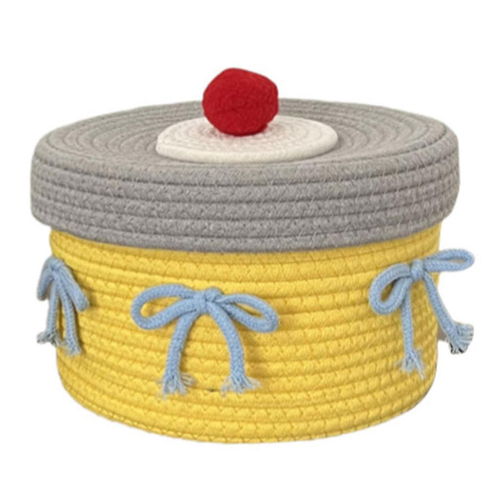 Cotton Rope Desktop Organizer Basket with Lid Handwoven for Storing Stationery and Cosmetics Bedroom Storage Solution