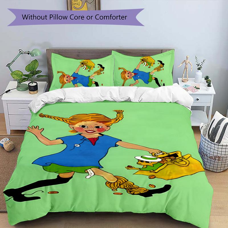 Pippi Longstocking 3pcs Bedding Set Duvet Cover Closure Includes 1 Duvet Cover & 2 Pillowcases for All Seasons Bedroom Home Dorm Decor