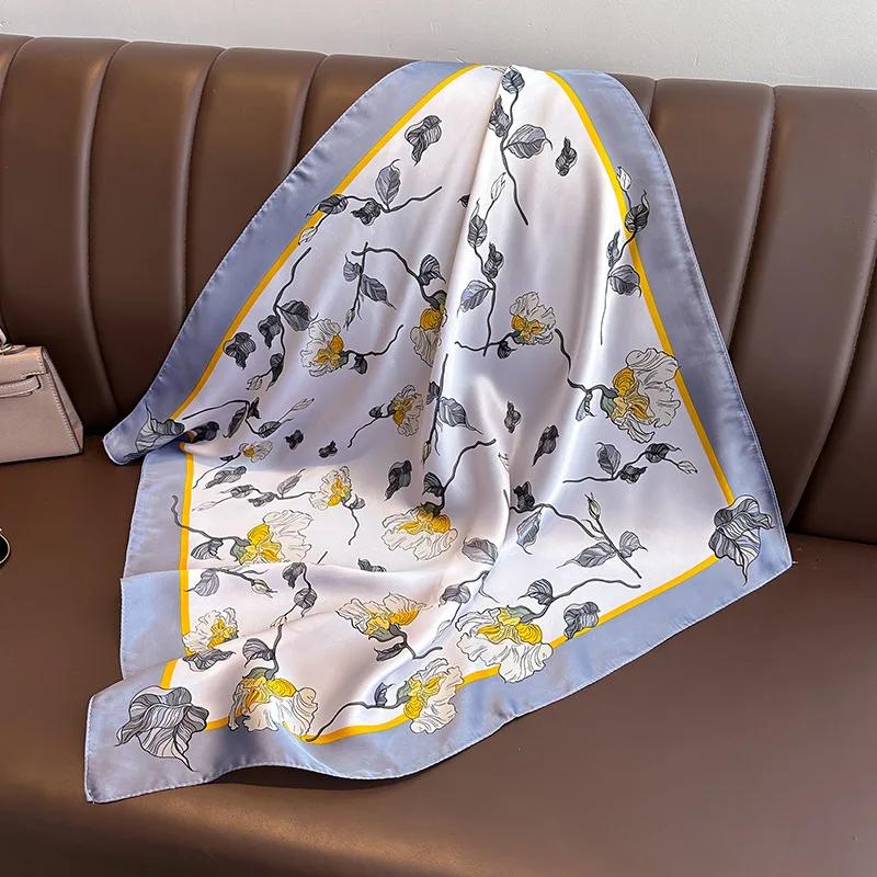 Silk Satin Neck Scarf For Women Fashion Bandana Head Small Hijab Scarves 70cm Square Kerchief Luxury Print Hair Scarf For Ladies