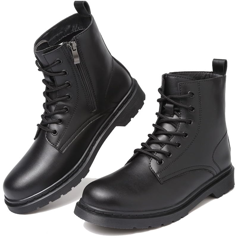 Boots Motorcycle Boots Side Zip High Cut Short Boots Thick Sole Boots Waterproof Work Boots Engineer Boots Riding Shoes Lace Up Boots Black Ankle
