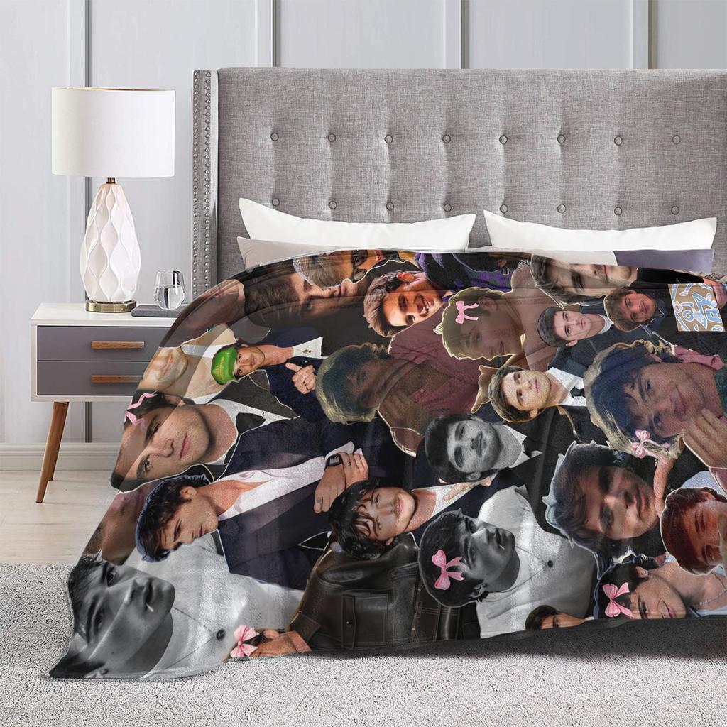 Jacob Elordi Actor Photo Collage Blanket Camping Flannel Bedding Throws For Living Room Warm Soft Bedspread Birthday Present
