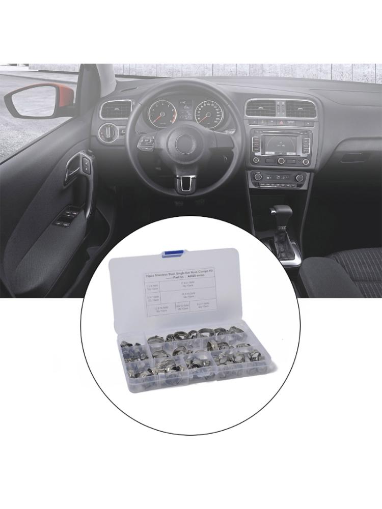 70 шт., 7 размеров, хомуты для шлангов с одним ухом из нержавеющей стали, набор обжимных хомутов, ушные зажимы, кольца, обжимные кольца