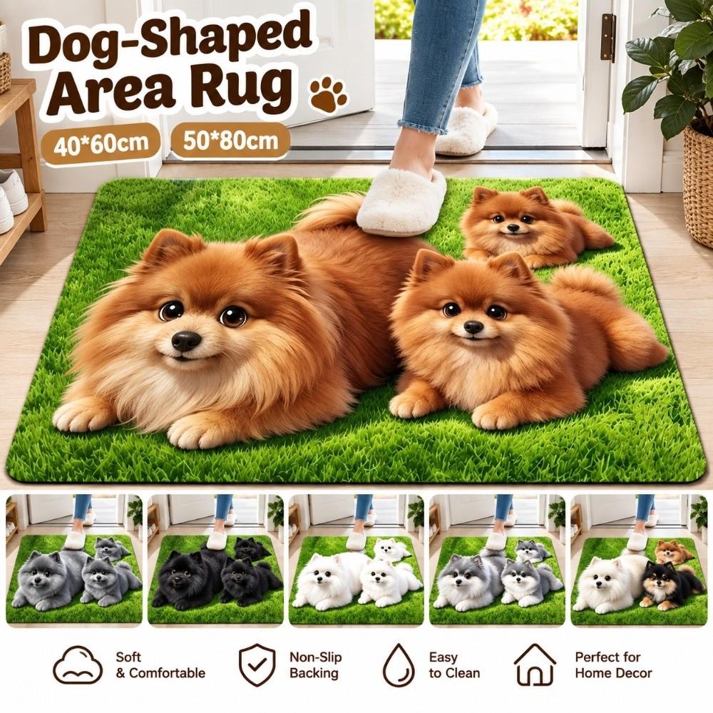 3D Printed Dog-Shaped Area Rug Absorbent Animal Shaped Carpet Bathroom Floor Mat Home Floor Decor