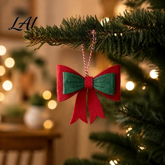 Creative Christmas Gift Decorations Bow Ornament Red Green Boot Bowknot Pendant Xmas Tree Handmade Felt Pendants Hanging Decoration for Holiday Home