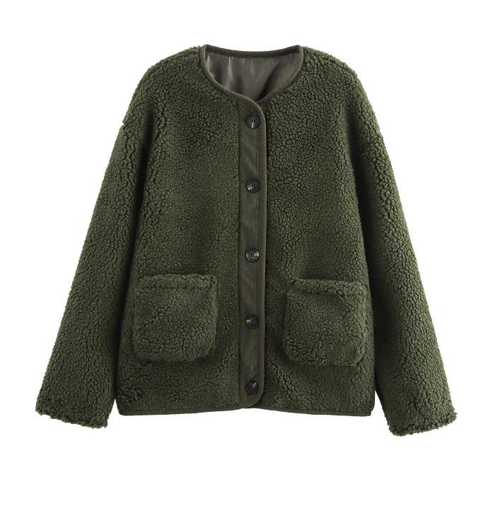 Women'S Leopard Print Casual Loose Long Sleeve Lamb Fleece Jacket