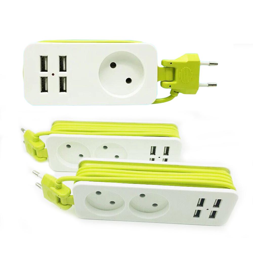 Smart Charger EU Plug 1.5M Extension Socket Outlet Power Strip with 4 USB AC Outlet