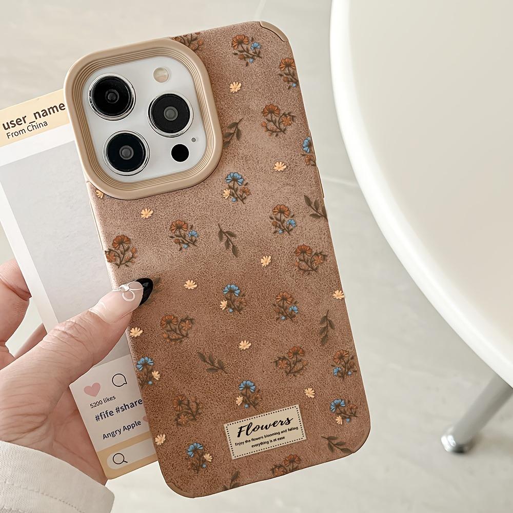 Чехол для телефона для iPhone 17 16 15 14 13 12 11 Pro Max XS XR 16 Plus 17 Air Зимняя мода Ретро Коричневый Искусственный мех Цветочный дизайн Обложка