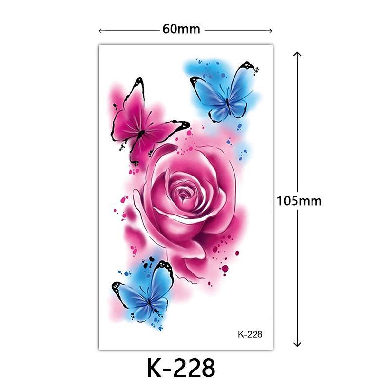 English Letter & Flower Butterfly Tattoo Stickers - Waterproof & Sketch Line Design