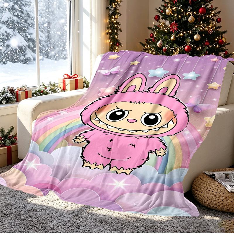 Labubu Pattern Blanket for Home Decoration, Bed, Sofa, Car Travel, Camping, Suitable for All Seasons, Birthday Christmas Gift