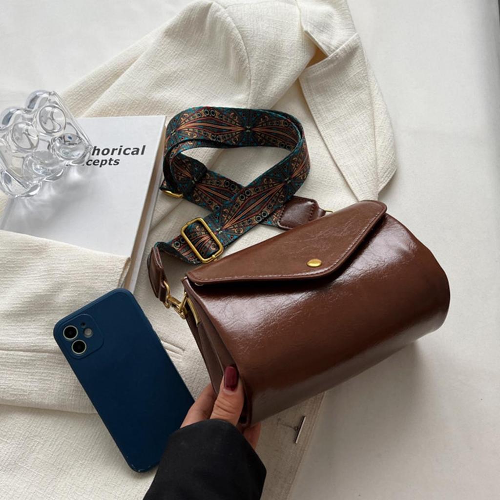 Женские однотонные сумки-мессенджеры из искусственной кожи, винтажная сумка через плечо с широким ремешком и клапаном