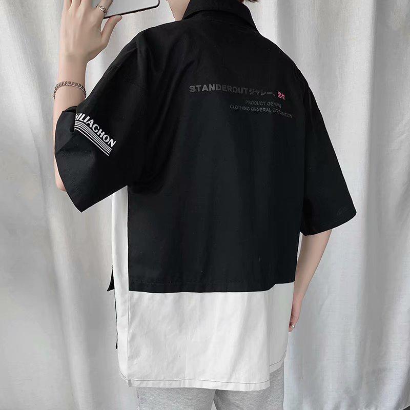 Мужская модная повседневная рубашка с рукавом средней длины в гонконгском стиле