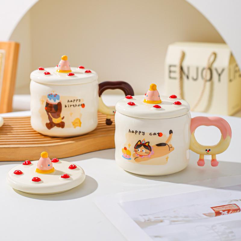 Креативная милая мультяшная кружка для торта на день рождения, керамическая, в подарок, для дома, для кофе, для воды, парная