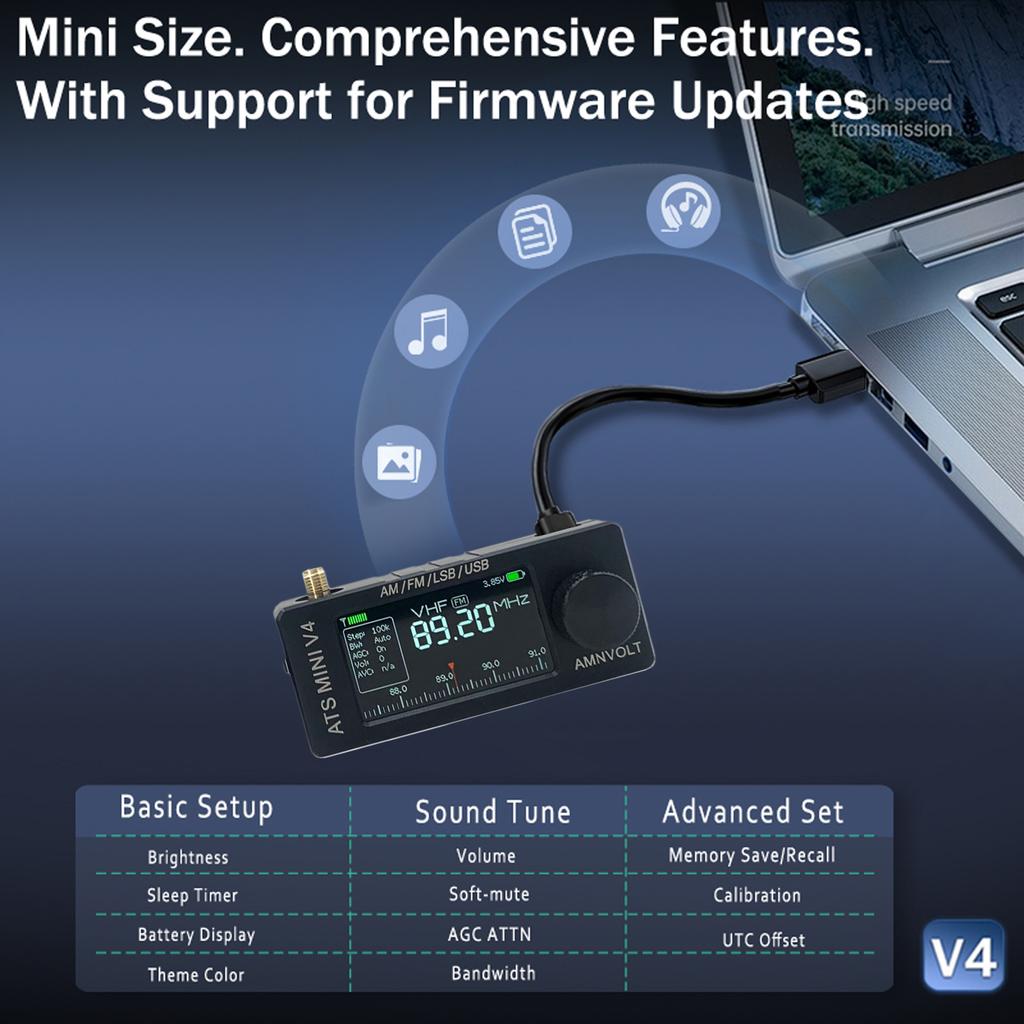 V4 AMNVOLT ATS Mini SI4732 Приемник всех диапазонов Поддерживает AM/FM/SSB/LSB/USB Встроенный усилитель для наушников с высоким импедансом Разработан для HAM