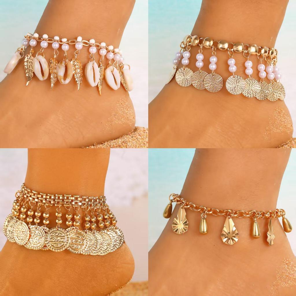 High Quality 2026 Retro Ethnic Style Anklet Bohemian Personality Fashion Shell Pearl Beach Vacation Foot Accessories