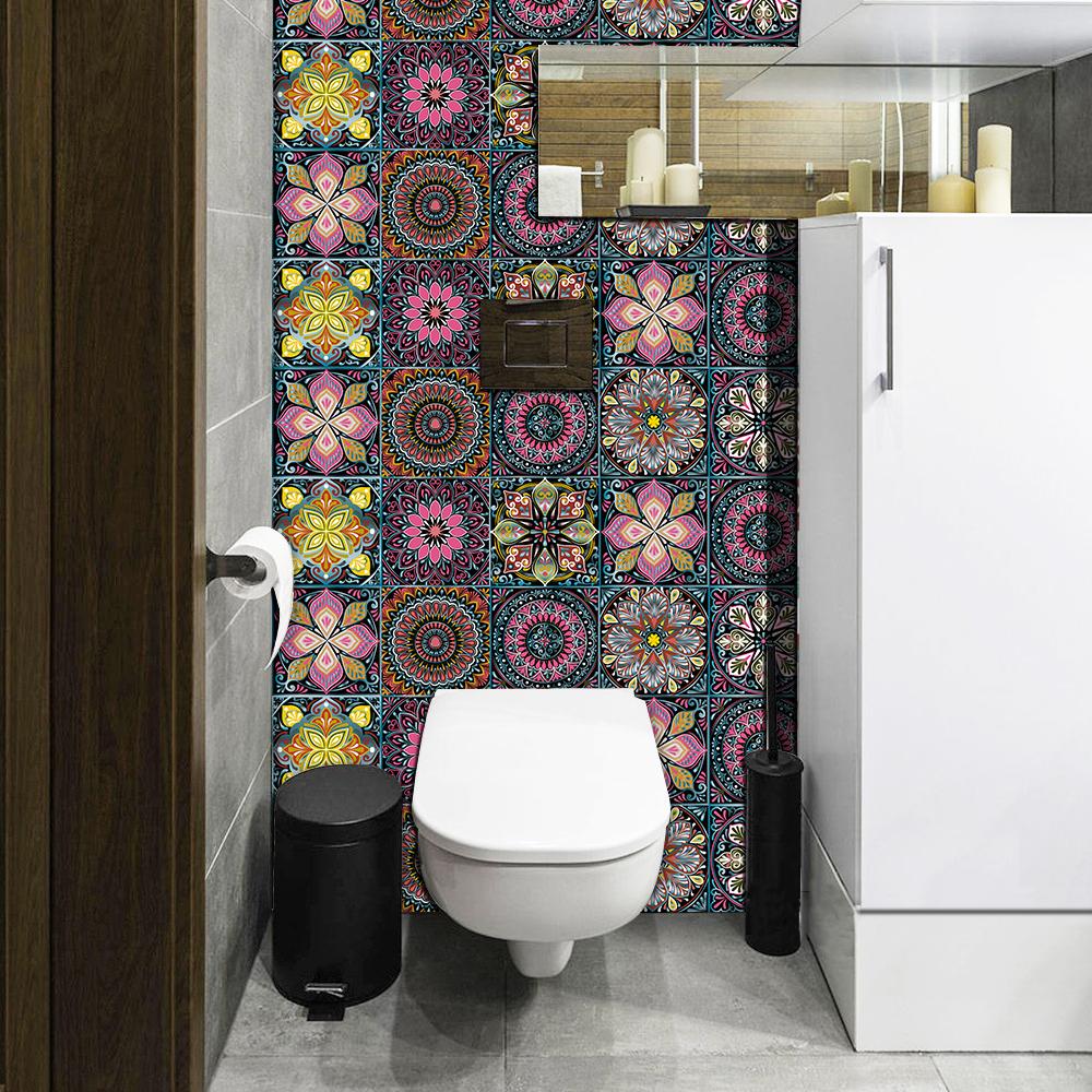 Мандала Стиль Красочная Плитка Наклейка На Стену Кухня Фартук Шкаф Ванная Комната Ремонт Peel & Stick Водонепроницаемая Художественная Наклейка на Стену