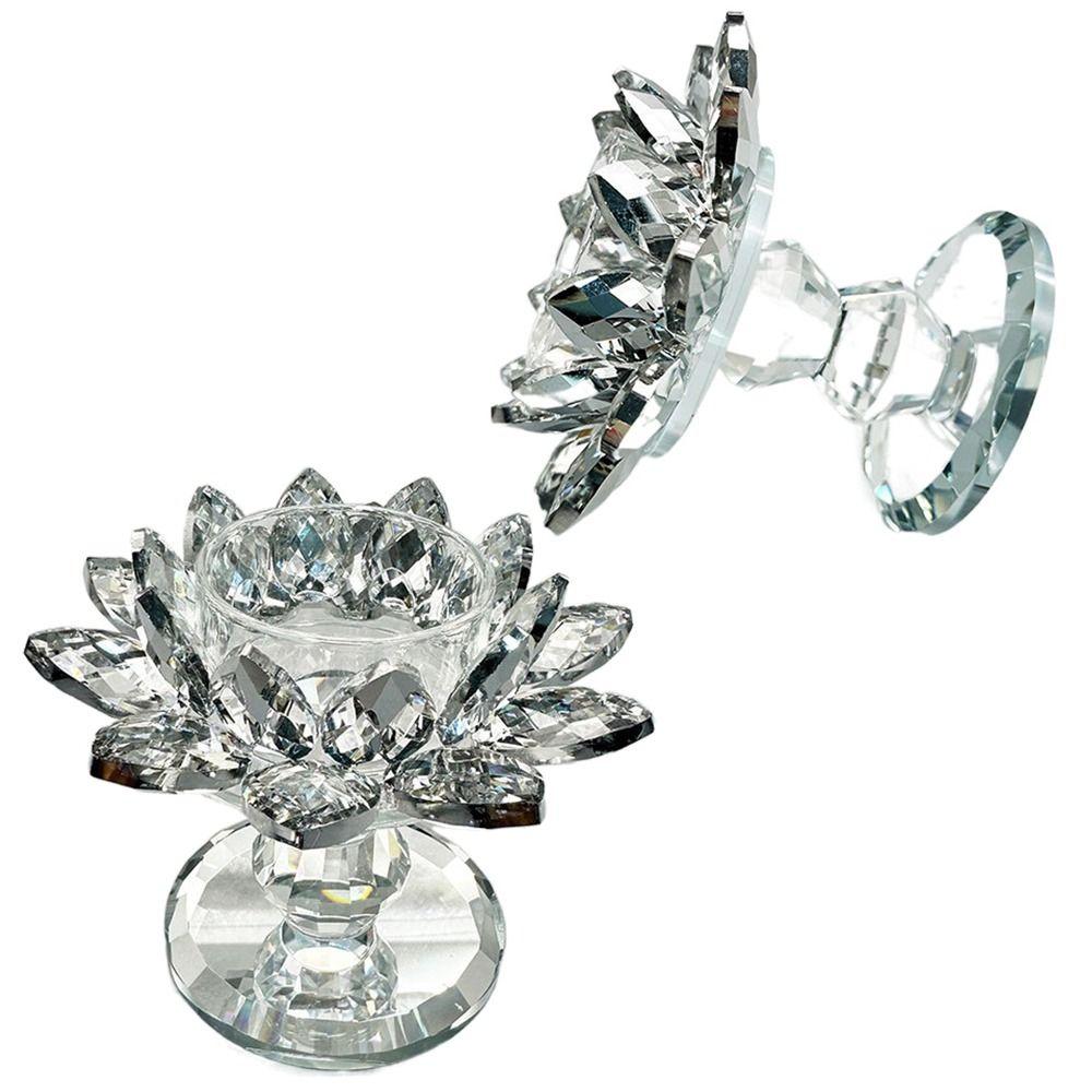 Durable Crystal Lotus Candlestick Elegant Lotus Flower Figurines Glass Candle Stand  Coffee Table