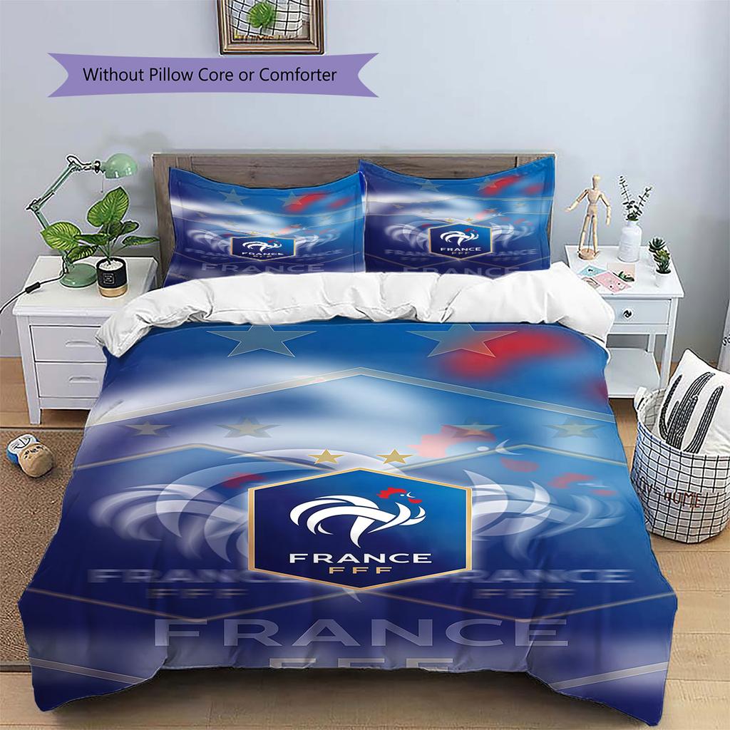 France football logo Pattern Bedding Home Decoration Birthday Gift (1 * duvet cover + 2 * pillowcase, without core),fan merchandise.