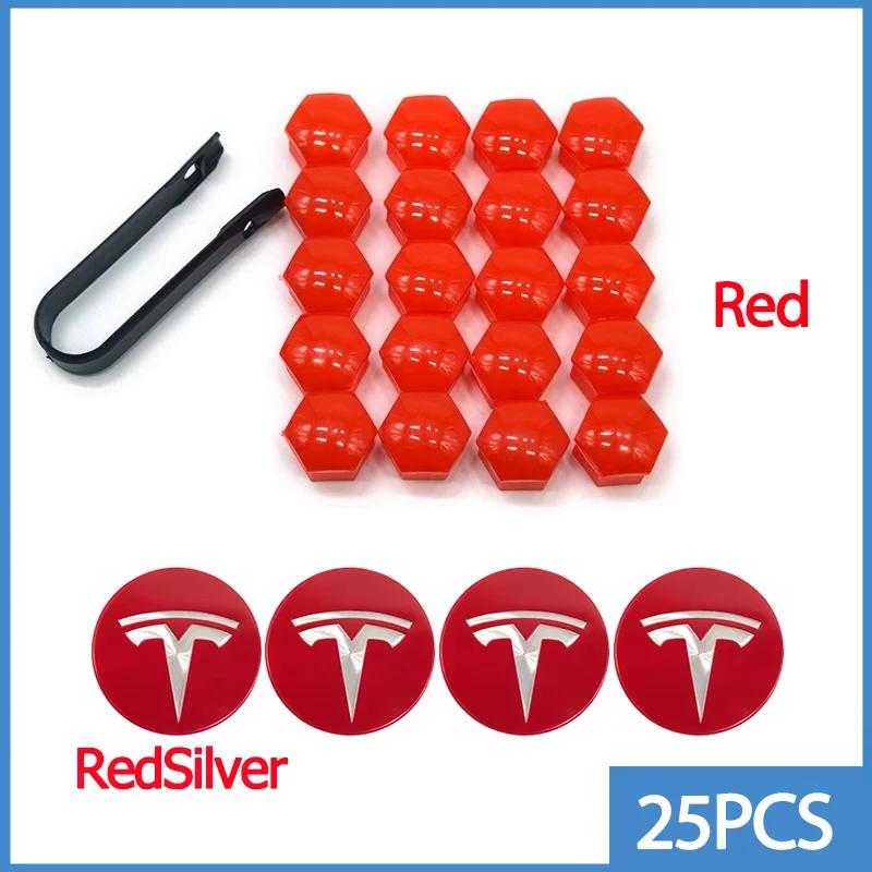 Wheel Center Hub Caps for Tesla Model 3 Y S X 25pcs 29pcs Car Valve Cap Tire Lug Nut Protective Covers Modified Decoration