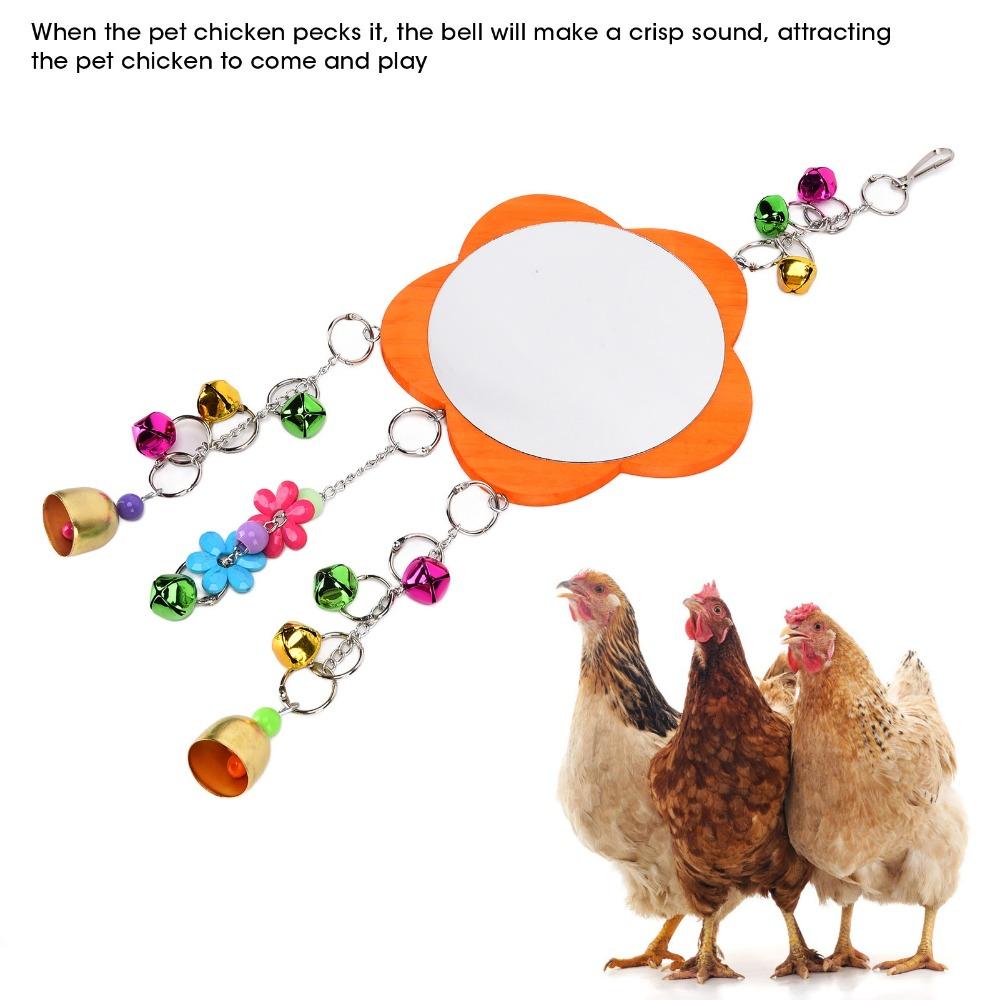 Wood Chicken Hanging Mirror Non Toxic Chicken Entertainment Toy Rooster Toy Mirror Pet Chickens