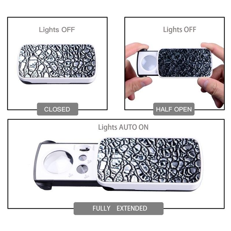 Профессиональная выдвижная карманная лупа с подсветкой - увеличение 30X 60X 90X