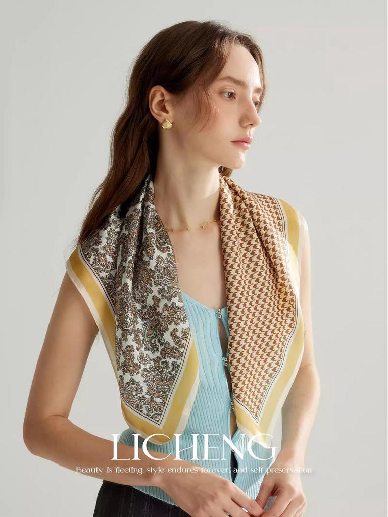 Yang Caiyu Style Striped Silk Square Scarf - Summer Sunscreen Accessory & Headband