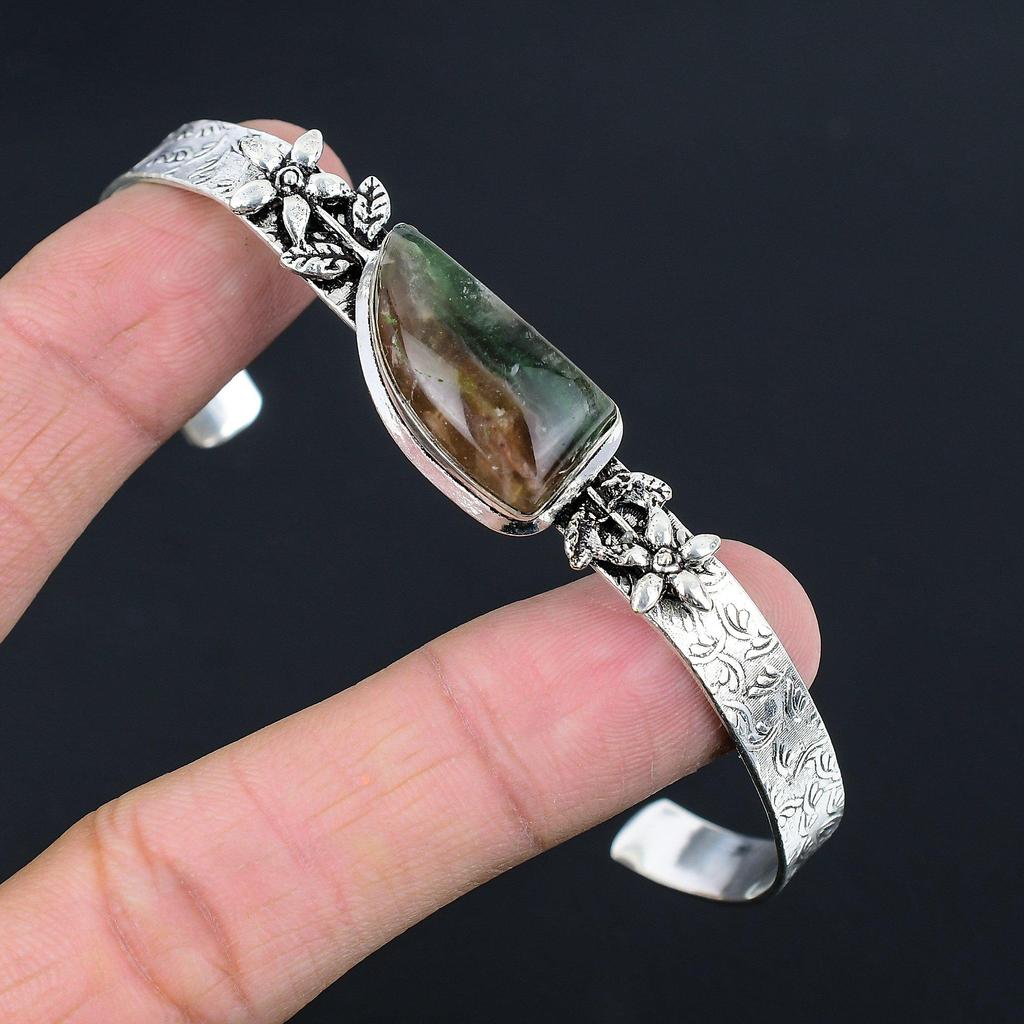 Easter Deal Sterling Silver Natural Multi Fluorite Flower Wedding Bangle Jewelry
