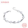 Lindon Women Zircon 925 Sterling Silver Jewelry Geometric Bead Chain Link Bracelet Fashion Fine Wedding Gift for Girlfriend