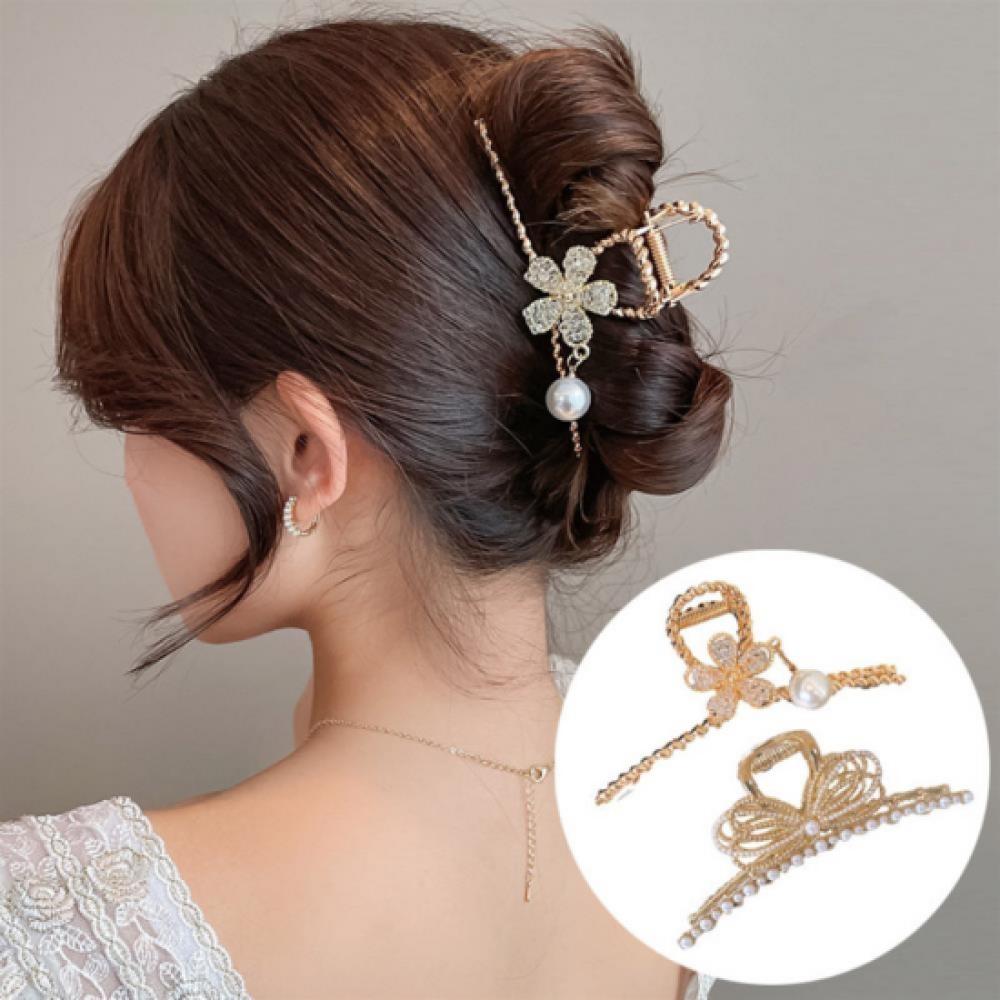 New Arrivals Open Run Pearl Hair Claw Flower Pattern Bling Hairpin