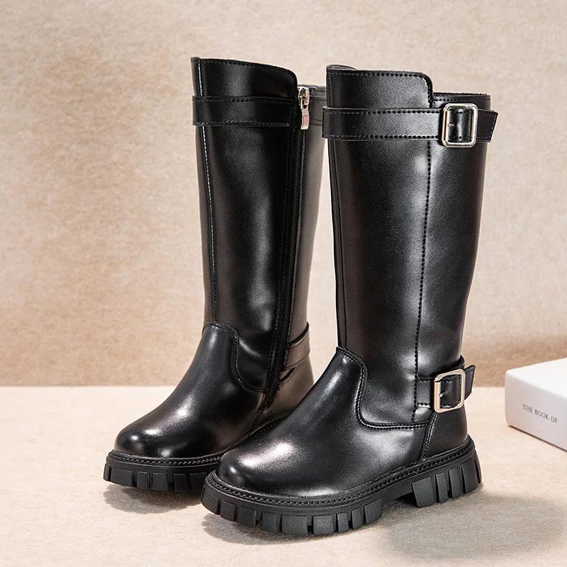 New Children's Winter Boots Classic Black School Boots for Girls Mid-calf Versatile Kids Causal Fashion Cotton Boots Round-toe