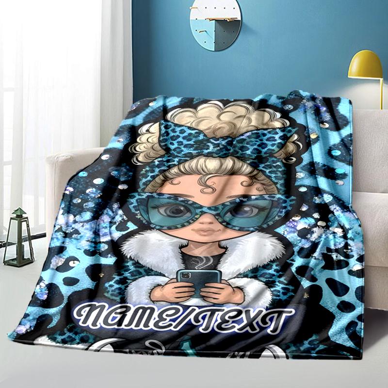 1PC Custom Name Blue Leopard Fashion outdooor Flannel blankets Throw Blanket All-Season Throw Gift Bedspread for Couch, Bed, Camping Holiday Birthday