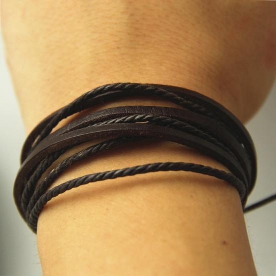 Мужской браслет, винтажный многослойный мужской браслет из искусственной кожи, универсальный мужской браслет