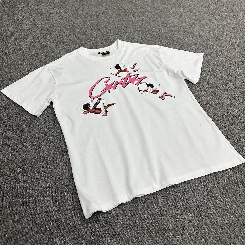 Cross-border series Alcatraz Cupid angel pink letter pattern print American high street hip hop short sleeve