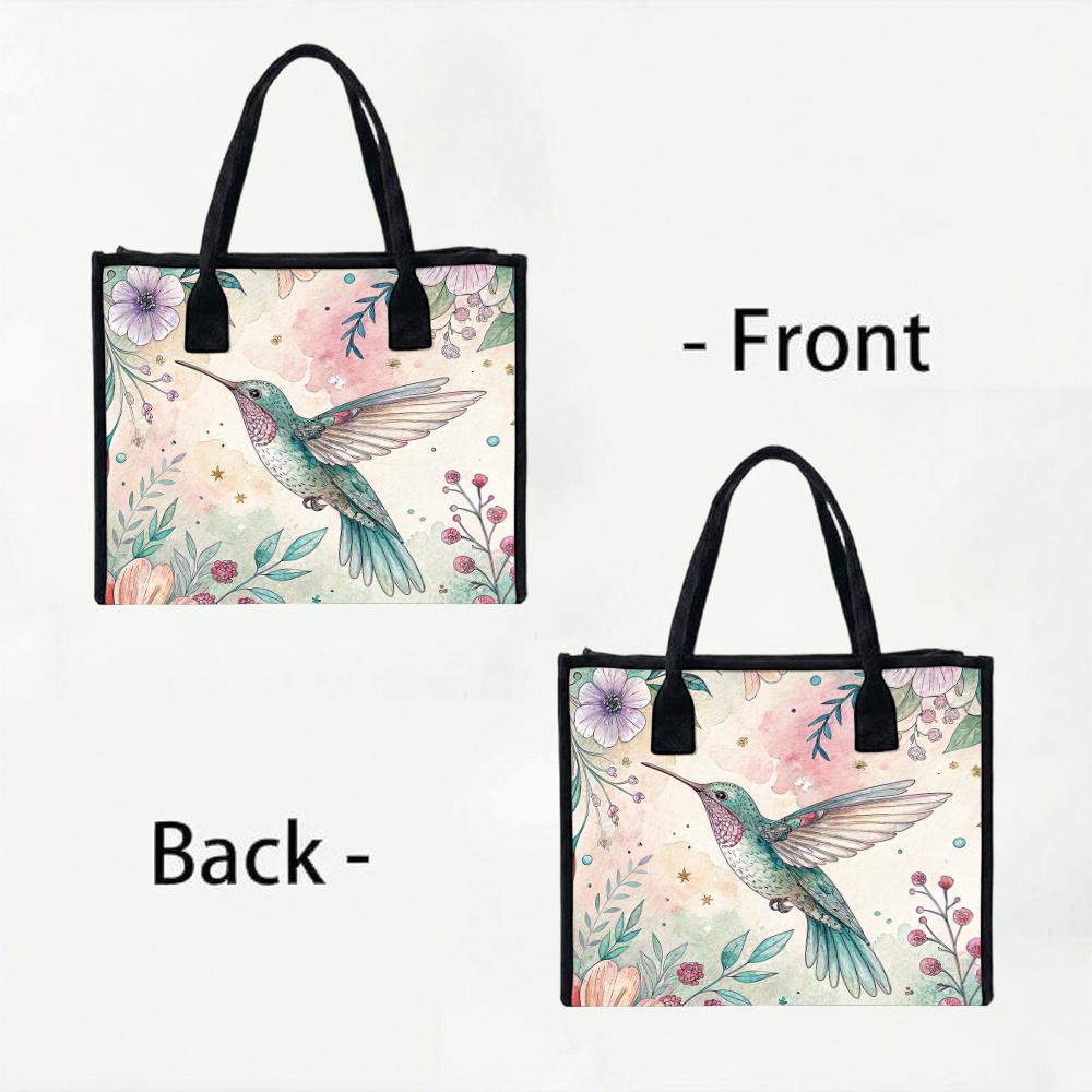 Floral Hummingbird Print Fashion Tote Bag Casual Large Capacity Shopping Handbag for Daily Commute