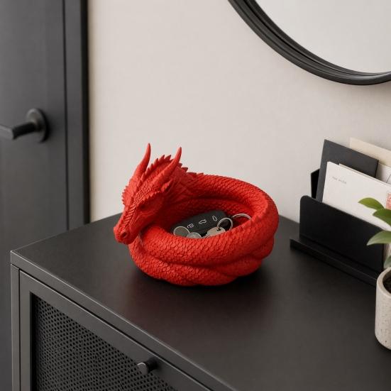 3D-печатная фэнтезийная драконья шкатулка-поддон, готическая драконья шкатулка-поддон, настольный лоток для хранения ключей, органайзер для украшений, настольный компаньон для домашнего офиса