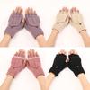 Knitted Flap Gloves Half Finger Outdoor Mittens Casual Student Writing Gloves Girl Boys