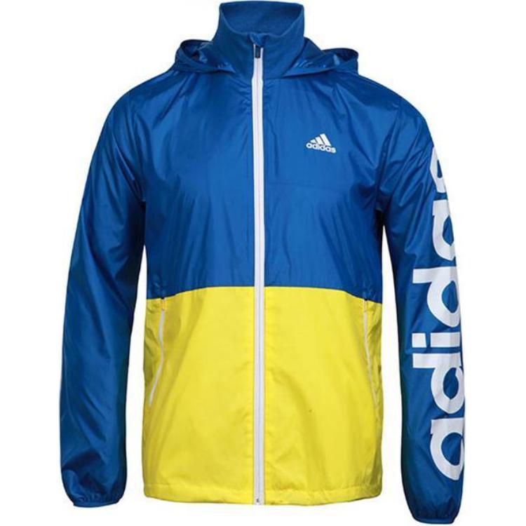 Adidas Дизайн в стиле колор-блок, принт с логотипом, куртка с капюшоном, мужская куртка, синяя AJ3680