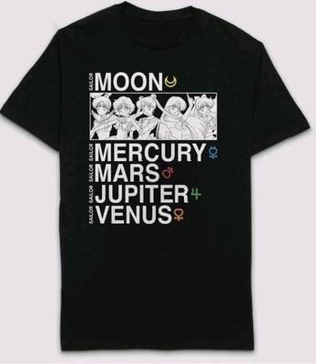 2026 New Cotton Summer Tshirt Leisure and Comfortable Sailor Moon Mercury Mars Jupiter Venus Black TShirt Anime