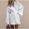 Женское мини-платье на шнуровке, весеннее, с длинным рукавом, V-образным вырезом, из хлопка и льна, с поясом, повседневное свободное платье-кимоно