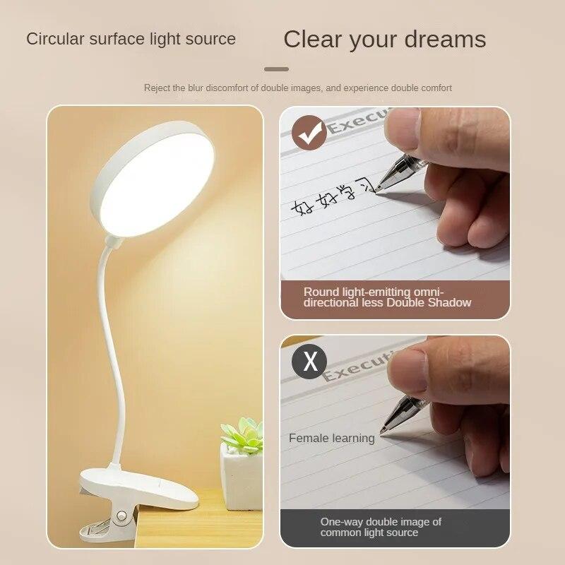 Modern Small Desk Lamp for Homework and Reading, Portable Clip-On LED Dormitory Lamp
