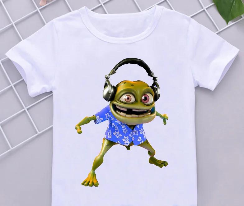 Смешные Футболки для Мальчиков Новые Crazy Frog Аниме Мультяшный Принт Детские Футболки Хип-Хоп Одежда Белая Футболка с Коротким Рукавом Топы