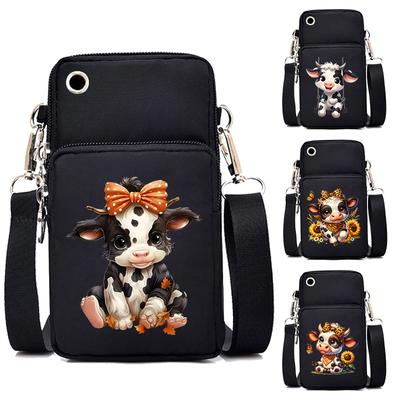 Маленькая сумка для мобильного телефона с изображением коровы, женская сумка-мессенджер, симпатичный мультяшный принт с изображением коровы, вертикальная сумка-кошелек для монет